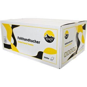 KURTT Papieren handdoekjes 2-laags, 3200 vellen 24 x 21 cm cellulose wit, Z vouw papieren handdoekjes 2 laags, handdoekjes papier