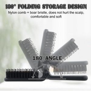 Collapsible Mini Haarkam - Boar Hair Brush - Krullend Haar - Heren - Draagbare Reisborstel voor Dagelijks Gebruik