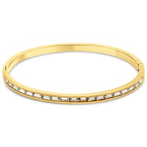 8CB-91373 – CO88 collection Bangle met Witte Zirkonia steentjes – Goudkleurig – Luxe Dames Armband