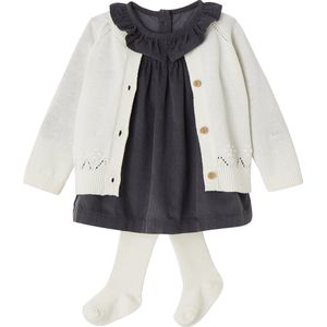 Vertbaudet - 3-delige Babyset - Fluwelen Jurk - Gilet en Maillot - Meisjesbaby