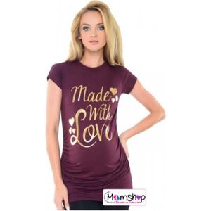 Paars zwangerschaps shirt Made with love - M