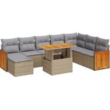 vidaXL - 9-delige - Loungeset - met - kussens - poly - rattan - acacia - beige