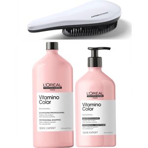L'Oréal Professionnel - Vitamino Color - Gekleurd Haar Set Groot - Shampoo 1500ml + Conditioner 750ml + KG Ontwarborstel - Serie Expert Giftset