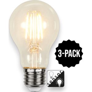 3-Pack | Standaard bol met schemersensor - E27 - 4.2W - Super Warm Wit <2200K - Filament - Helder