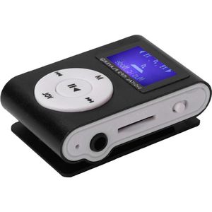 Draagbare mini-clip MP3-speler met LCD-display en hoofdtelefoon voor wandelen - zwart