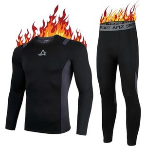 Thermisch Ondergoed voor Heren - Set van Warm Compressieshirt en Compressiebroek - Ademend en Functioneel voor de Winter