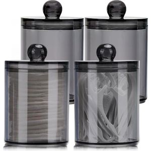 Wattenstaafjeshouder wattenstaafjes container: 4 stuks wattenschijfjes doos doos, mat zwart badkamer jerrycan opslag acryl wattenstaafjes opbergdoos voor wattenstaafjes, wattenschijfjes