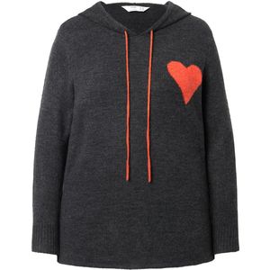 Angel of Style Angel of Style - Dames - Trui met capuchon Straight Fit klein hart - Antraciet - Maat 42+