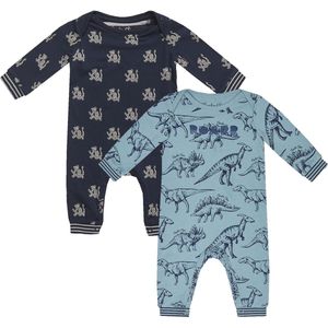 Charlie Choe - 2pack - Navy - Blauw - Boxpak - Salopette - Kruippakje - Babypakje - Jumpsuit - Geboortepakje - Romper - Draken - Dino's - Maat 56