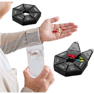 Pillendoosje Achthoek I Pillendoos I Pillen Organizer I Medicijn doosje I Pil Box I 7 dagen I Zwart