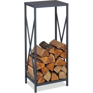 Relaxdays brandhoutrek klein - houtopslag grijs - haardhoutrek - metalen rek brandhout