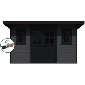 FIRENZE composiet tuinhuis B 386cm x D 292cm hellend dak aluminium RAL 9005 zwart