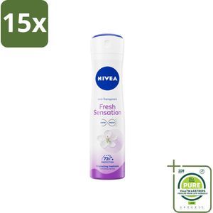 15 x NIVEA – Deodorant Spray – Fresh Sensation – 150 ml - Grootverpakking - 72 Uur Bescherming - Zweetbescherming - Geurvermindering - INFINIFRESH - Frisse Geur
