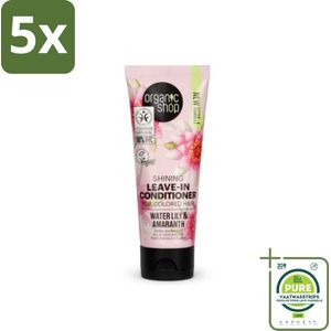 5 x Organic Shop - Shining Leave-In Conditioner Water Lily & Amaranth - 75 ml - Grootverpakking - Leave-in Conditioner - Haarverzorging - Glans - Amaranth - Waterlelie