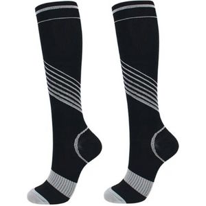 Sport sokken - Sokken - Compressiekousen - Lange sokken - Voor Dames En Heren - Zwart/Grijs - Maat 35-39