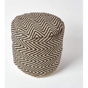 design poef rond Chevron Herringbone zwart crème 45 cm