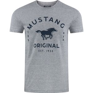 Mustang - T-Shirt - Grijs - Basic Print - Regular Fit - Volwassenen
