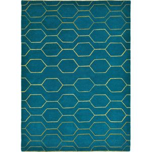 Wedgwood - Arris Teal 37307 Vloerkleed - 200x280  - Rechthoek - Laagpolig Tapijt - Modern - Blauw, Goud