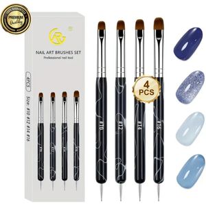 GUAPÀ® Gel Penselen Zwart met Nail Art Dotting Tools | 4 Pcs Nail Brushes | Nagel Penselen | Nail Art penselen | Nail Brush | Nepnagels | Gel Nails | Gel Brush Nr 10, Nr 12, Nr 14, Nr 16 | BIAB | Builder Gel | 4 Penselen Nail Art Gel Brushes