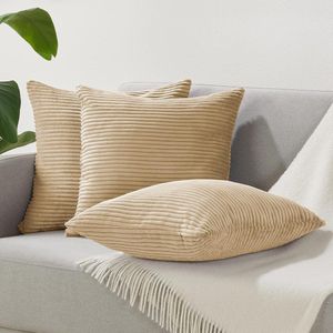 Kussensloop 60x60 cm Corduroy Zand Beige Set van 2 met Verborgen Ritssluiting kussenhoes 60x60