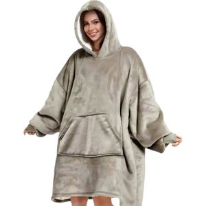 Fleece plaid hoody - Plaid met mouwen - Dekken - One size fits all - Grijs of Beige - Dames en Heren - Valentijnscadeau