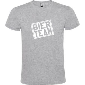 Grijs  T shirt met  print van ""Bier team "" print Wit size L