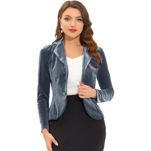 Dames Halloween Kostuum Blazer Fluweel Lange Mouwen Reverskraag Knoopsluiting Grijs/Blauw Maat L