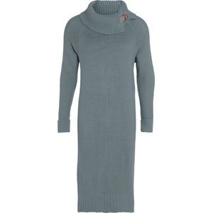 Knit Factory Jamie Gebreide Dames Jurk - Trui jurk dames - Wollen jurk - Herfst- & winterjurk - Wijde jurk - Met warme opstaande kraag - Stone Green - 36/38 - Knielengte