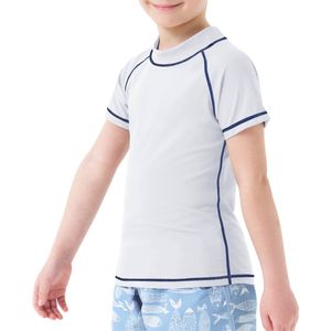 MEETHOO Jongens zwemshirt met korte mouwen, kinderzwemshirt met UV-bescherming, rashvest, surfshirt, snel drogend strandshirt-Korte mouwen-WIT-XS