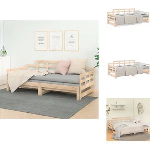 vidaXL Massief Grenenhouten Slaapbank - 203.5 x 160 x 76 cm - Uitschuifbaar Bedframe voor 2 Personen - Ruimtebesparend - Bed