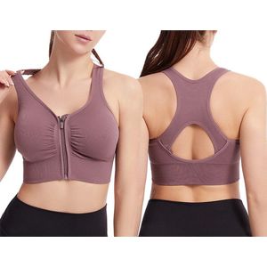 Sportbeha met voorsluiting - Sport BH met Rits - Maat XL- Fitness BH - Beha zonder beugel - Ondergoed dames - Sport kleding - Kledij – Bra – Paars - LOUZIR