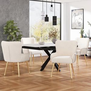 Amalee - Set van 4 eetkamer stoelen - Creme met gouden metalen poten - Comfortabele stoelen - gestreept design - Hoge kwaliteit stof - Belastbaar tot 120 kilo