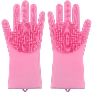 Siliconen afwashandschoenen, speciale handschoenen voor het wassen van huisdieren, verdikt en krasbestendig, geschikt voor katten en honden, keuken en huishouden, zachte siliconen, beschadigt de huid niet (roze) - Platycodon roze