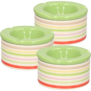 10x Gekleurde terrasasbakken/stormasbakken met groene deksel 12 cm - Tuin/terrasaccessoires - Asbakken