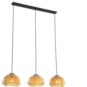QAZQA pua - Oosterse Hanglamp eettafel voor boven de eettafel | in eetkamer - 3 lichts - L 120 cm - Naturel - Woonkamer | Slaapkamer | Keuken