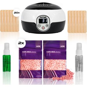 Wax Ontharingsapparaat Zwart - Wax Ontharing Set - Wax ontharen - Wit - 200 gram Waxbonen - 20x Spatels - Pre en Afterspray