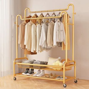 Eleganca Kledingrek XXL op wieltjes - H170 x B150 x D45 cm - Kledingrekken - Dressboy - Kledingrek metaal - Garderoberek met ophanghaken - Kledingrek dubbel - Stevig - Goud