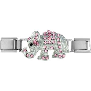 Schakel - Bedel - Charm - Olifant - 9mm - Geschikt voor - Nomination armband - Italiaanse Schakelarmband - Roze