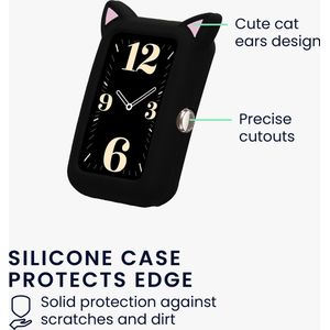 kwmobile smartwatch case geschikt voor Huawei Watch Fit mini hoesje - Siliconen sporthorloge beschermer - Met kattenoortjes in zwart / poederroze