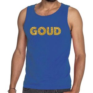 Bellatio Decorations feest tanktop voor heren goud - glitter tekst - foute party/carnaval - blauw XXL