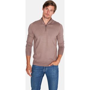 Mario Russo - Heren Sweaters Half Zip Trui Deep Taupe - Beige - Maat XL