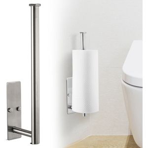 Reserverolhouder zonder boren - Rvs Zilver - Zelfklevend of boren - Wc rolhouder hangend