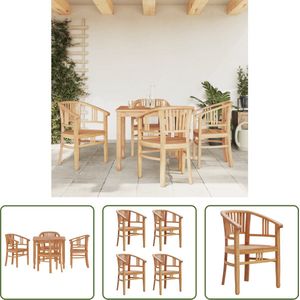 The Living Store Teakhouten Tuinset - Vierkante Tafel 85x85x75 cm - Vier Stoelen - Waterbestendige Afwerking