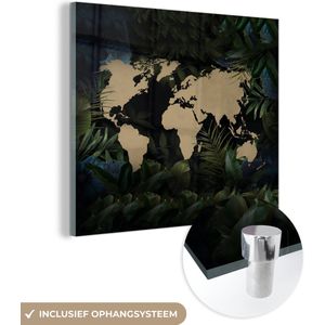 MuchoWow® Glasschilderij 20x20 cm - Schilderij acrylglas - Wereldkaart - Planten - Tropisch - Foto op glas - Schilderijen