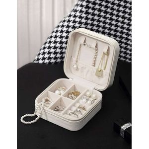 Luxe Sieradendoosje - Sieraden Organizer - Sieraden Reis Box - Sieradenbox - Sieradendoos - Reis Juwelendoos - 10 x 10 x 5,5 cm - Wit