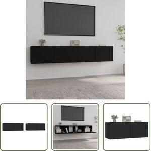 The Living Store TV-meubel - Zwart - 80 x 30 x 30 cm - Bewerkt hout - 2 neerklapbare deuren