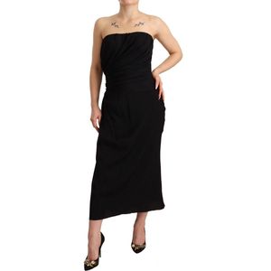 Zwarte zijden stretch strapless schede midi-jurk