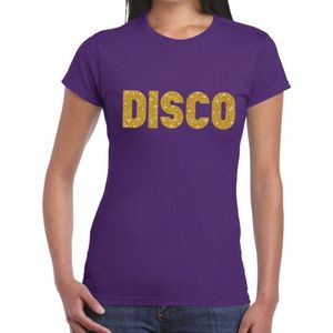 Disco goud glitter tekst t-shirt paars dames - Disco party kleding L