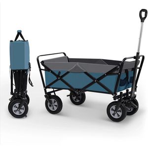 Trendy bolderkar 'Sep'- Opvouwbaar - 100ltr / 80 kg - 4 all-terrain banden - Blauw/Grijs - Draaibaar - Multifunctioneel - Kinderen - Boodschappen - Picknick