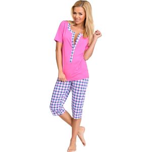 Be Mammy Dames Pyjama – Verpleegpyjama - Korte mouwen - Korte broek - Katoen – Roze-1 – S – BE-TR-988